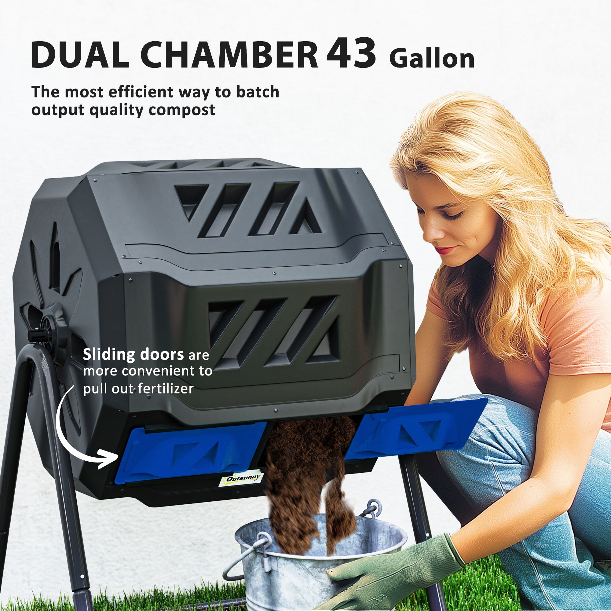 160L 360° Rotating Dual Chamber Composter - Blue