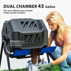 160L 360° Rotating Dual Chamber Composter - Blue