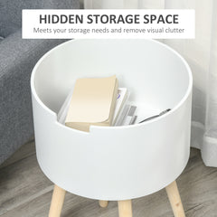 Modern Side Table with Hidden Storage Space, Round Night Stand with Removable Tray Wood Frame End Coffee Table for Living Room, Set of 2, White