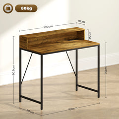 100cm Computer Desk with LED Lights and Power Outlets, Gaming Desk with Monitor Stand, Computer Table with Remote for Home Office Study, Rustic Brown