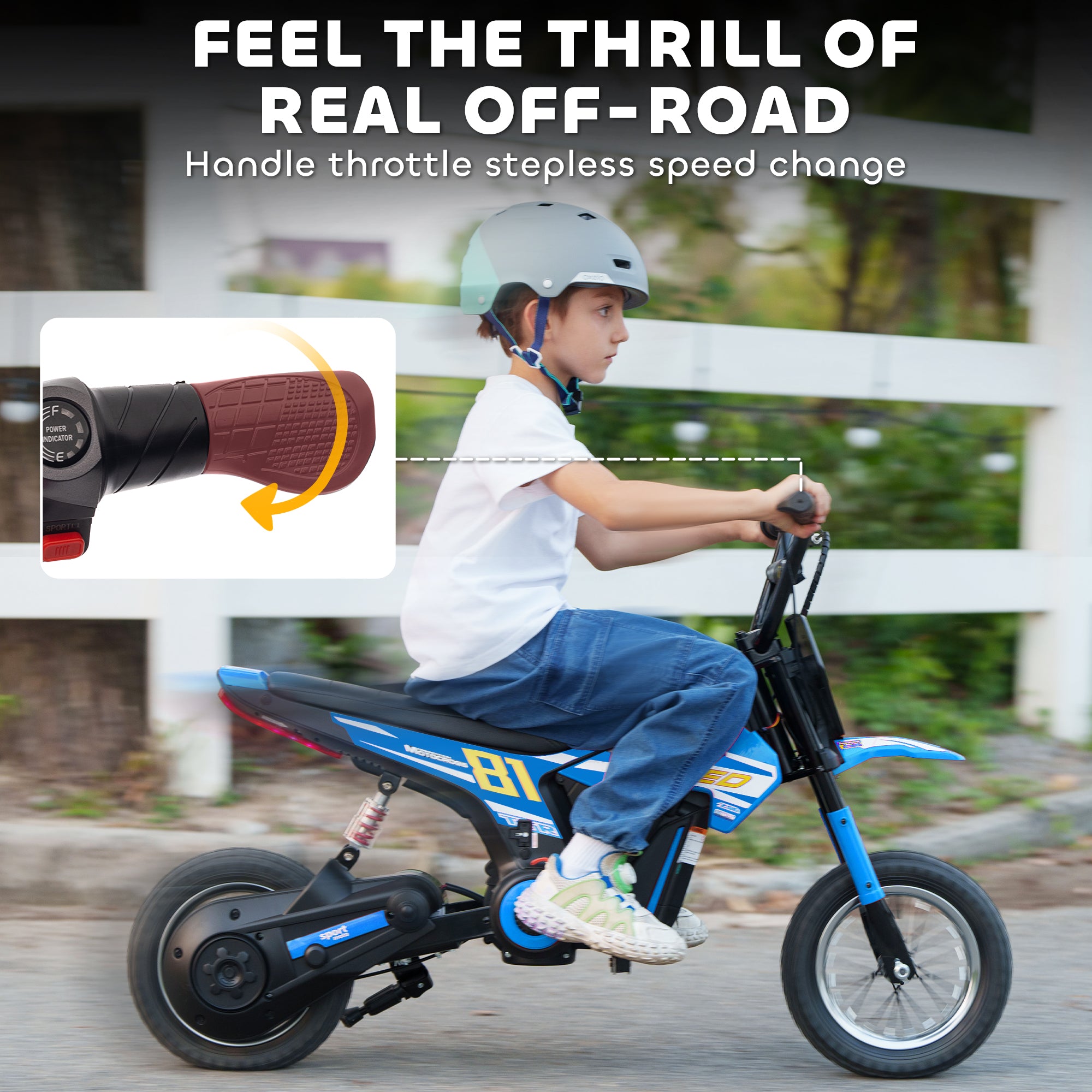 AIYAPLAY Kids Electric Motorbike 3 Gearboxes Speed Ride on Motorcycle with 40min Ranges - Blue