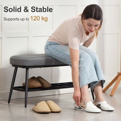 Fynco - PU Leather Shoe Storage Bench - Grey