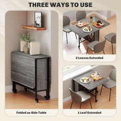 Six-Person Drop Leaf Dining Table - Grey/Black