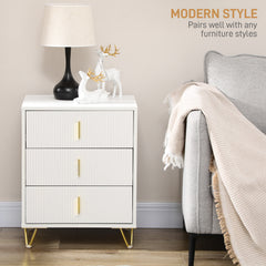 Set of 2 Elegant Chest of Three Drawers - White/Gold-Tone