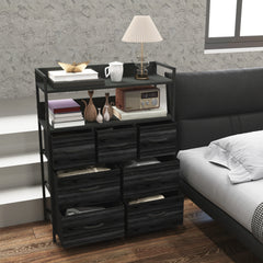 Rustic Chest of Seven Fabric Drawers - Black
