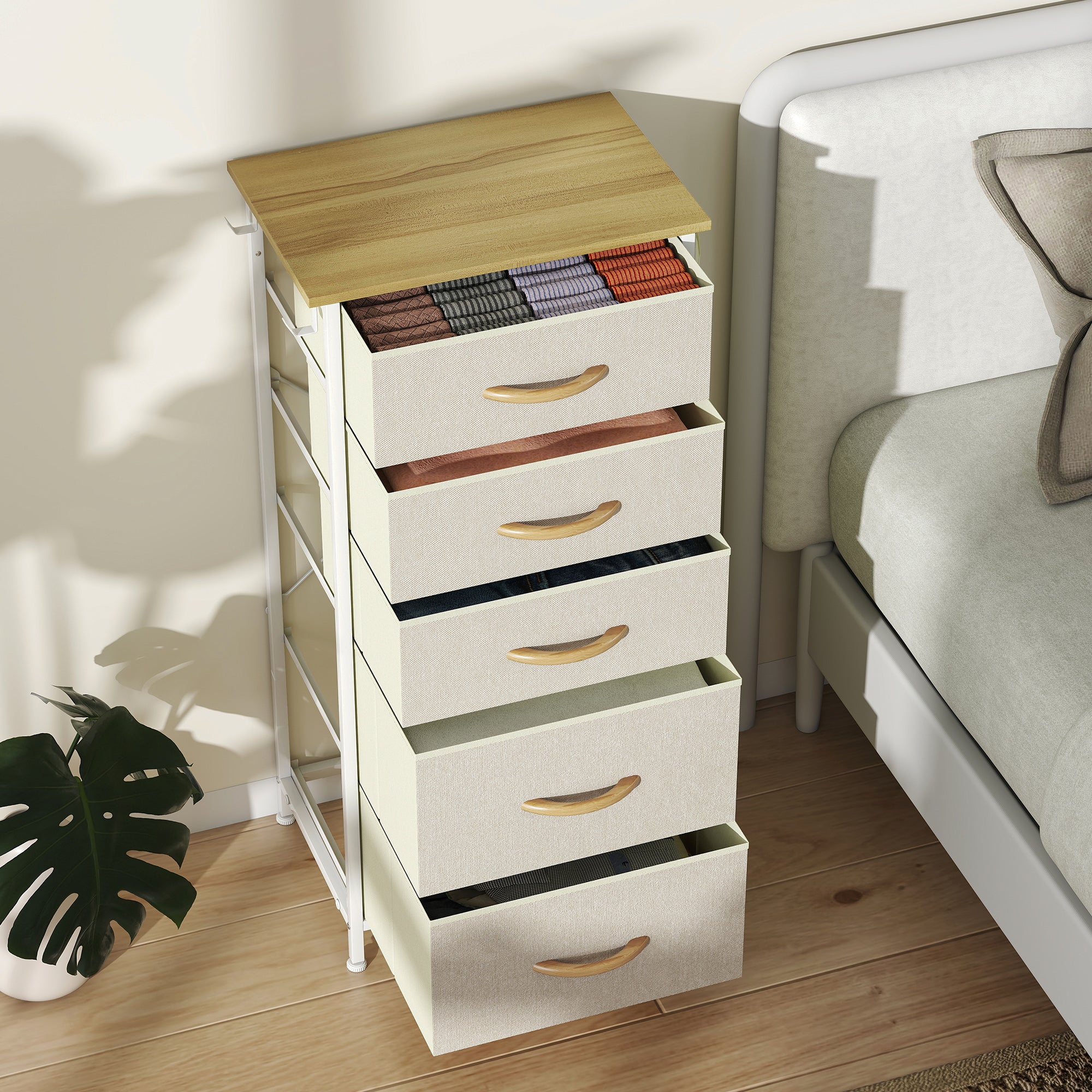 Chest of Five Fabric Drawers - Beige