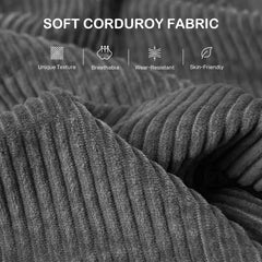 Modern 3 Seater Sofa with Spring Cushion, 212 cm Fabric Jumbo Cord Sofa Couch with 2 Scatter Cushions, Upholstered Corduroy Settee for Living Room, Bedroom, Home Office, Grey