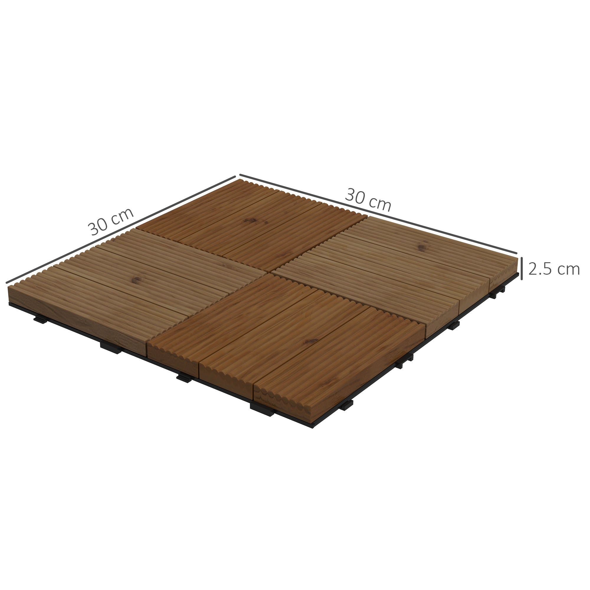 27 Pcs Wooden Interlocking Decking Tiles, 30 x 30 cm Anti-slip Outdoor Flooring Tiles, 0.81㎡ per Pack, All Weather Use for Patio, Balcony, Terrace, Hot Tub, Brown