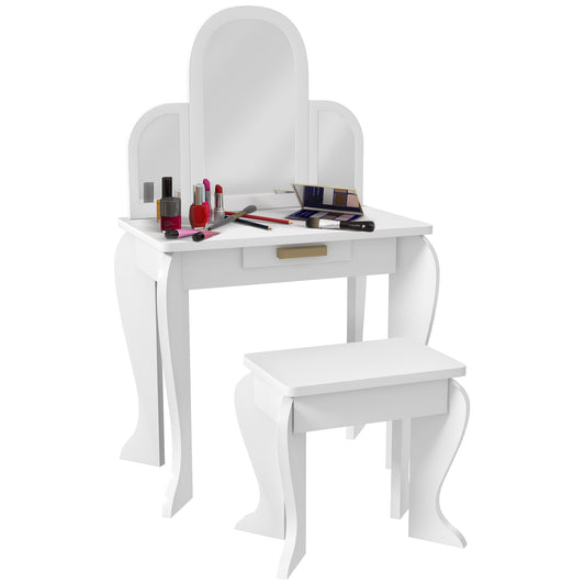 Fynco - Kids Dressing Table Set, with Mirror and Drawer - White