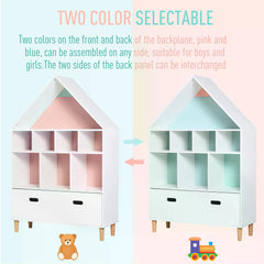 Kids House-Designed Bookshelf, with Drawer – Blue & White