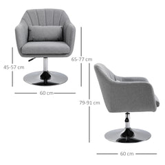 Swivel Linen Fabric Accent Chair for Living Room Contemporary Vanity Armchair with Adjustable Height Thick Cushion Lumbar Support Armrest for Bedroom Office Light Grey