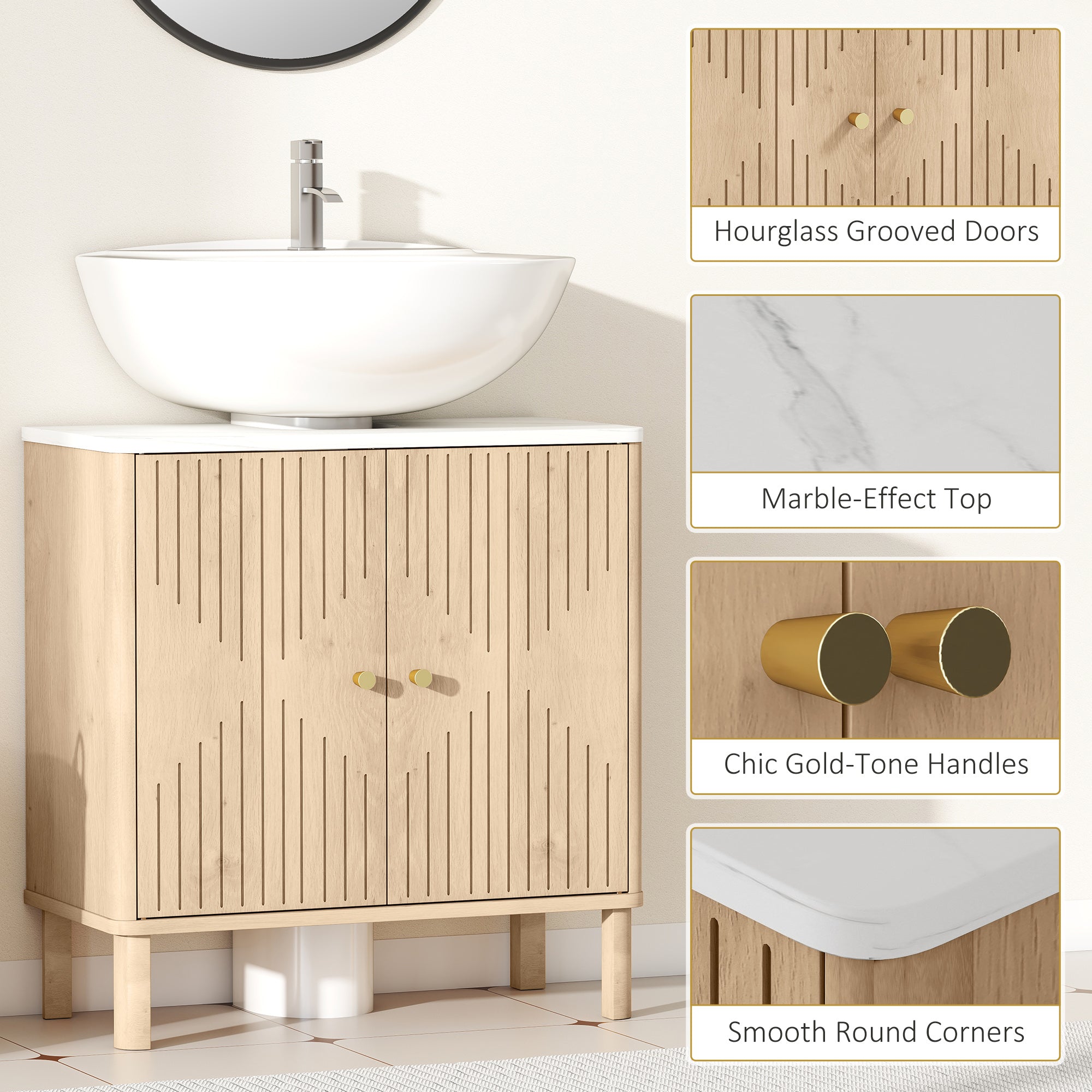 Fynco - Under Sink Bathroom Cabinet for Basin without or with Pedestal - Oak