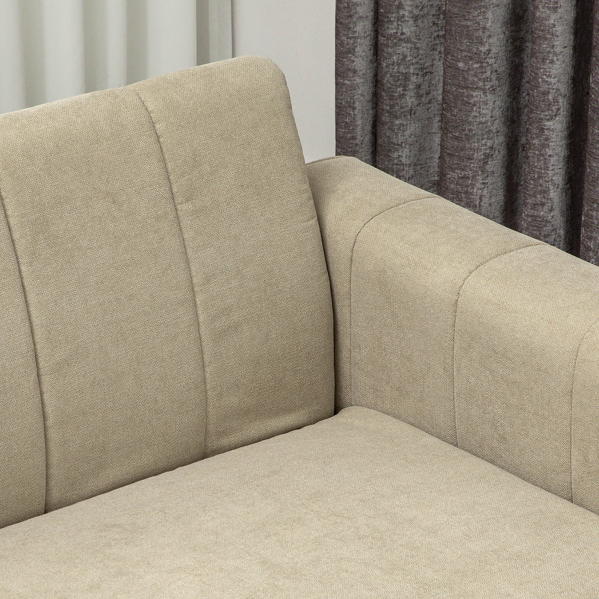 3 Seater Sofa, Modern Fabric Sofa Couch, Channel Tufted Upholstered Sofa Settee for Living Room, Guest Room, Bedroom, Home Office, Khaki