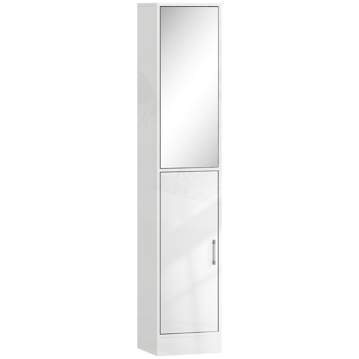 kleankin Tall Bathroom Cabinet with Mirror and Adjustable Shelf - High Gloss White