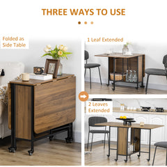 Six-Person Drop Leaf Dining Table - Brown/Black