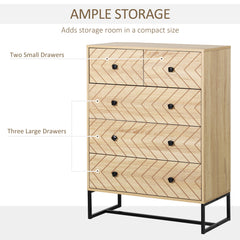 5 Drawer Chest Sideboard Cabinet Storage Unit Bedroom Home Unique Zigzag Design w/ Black Metal Handles Anti Tip & Top