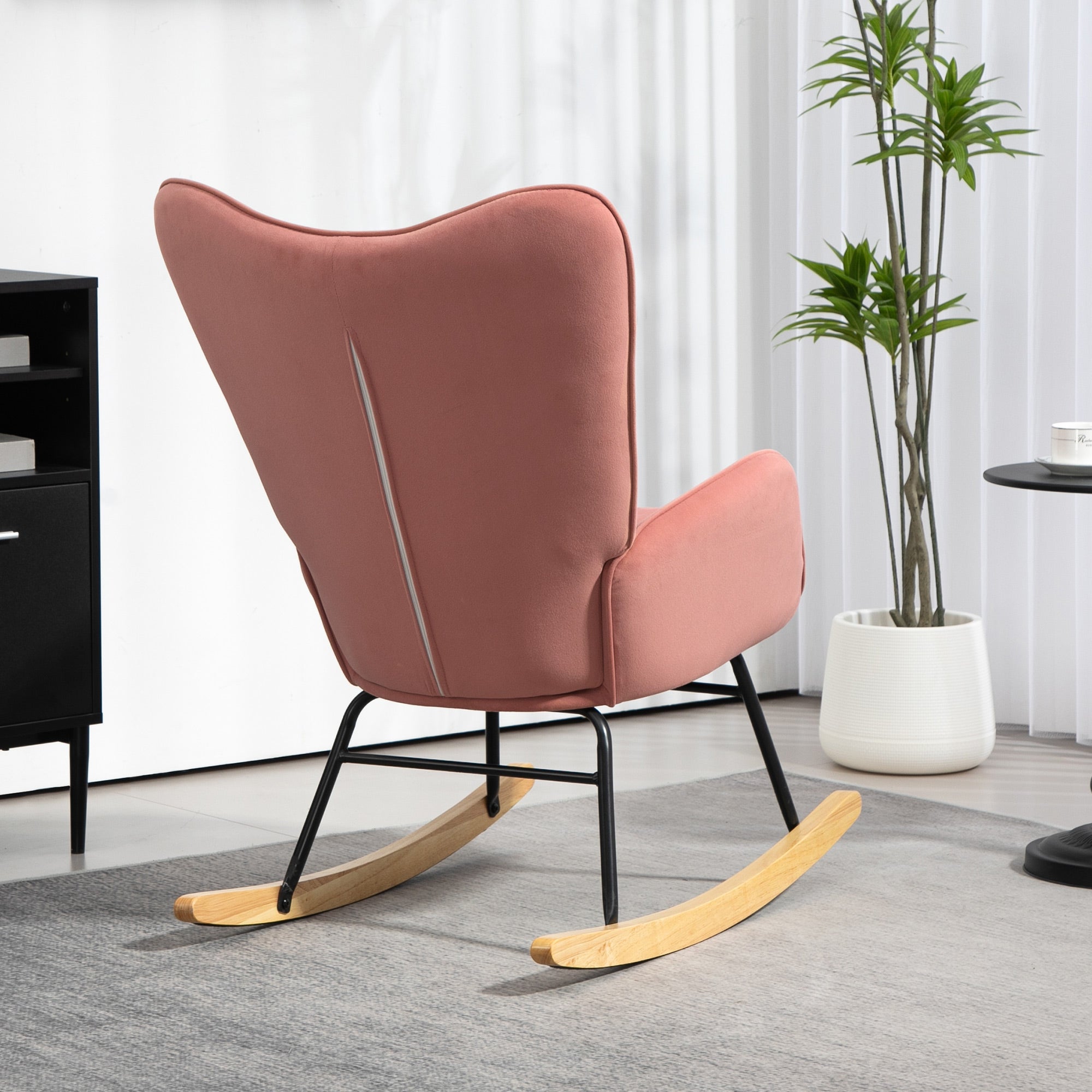 Velvet-Feel Rocking Armchair - Pink