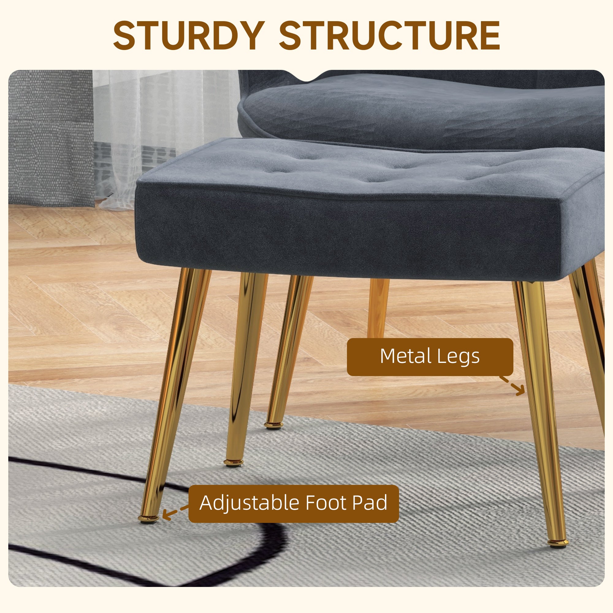 Modern Armchair with Footstool, Upholstered Accent Chair with Ottoman, Steel Legs, Velvet Wingback Chair for Living Room, Bedroom, Home Study, Dark Grey