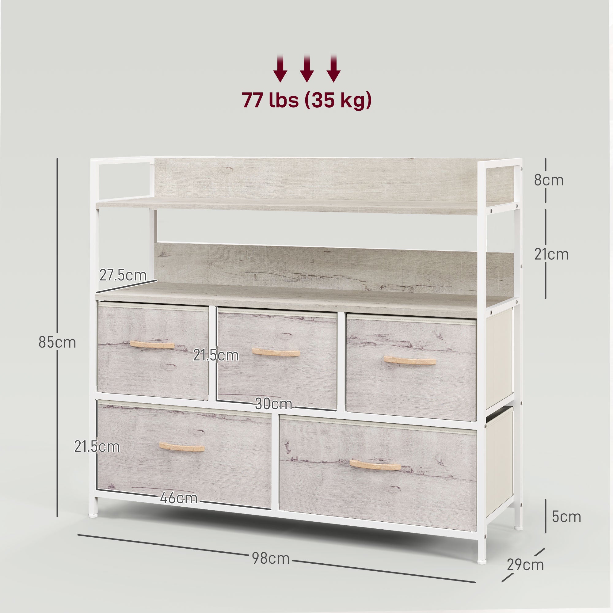 Rustic Chest of Five Fabric Drawers - Natural
