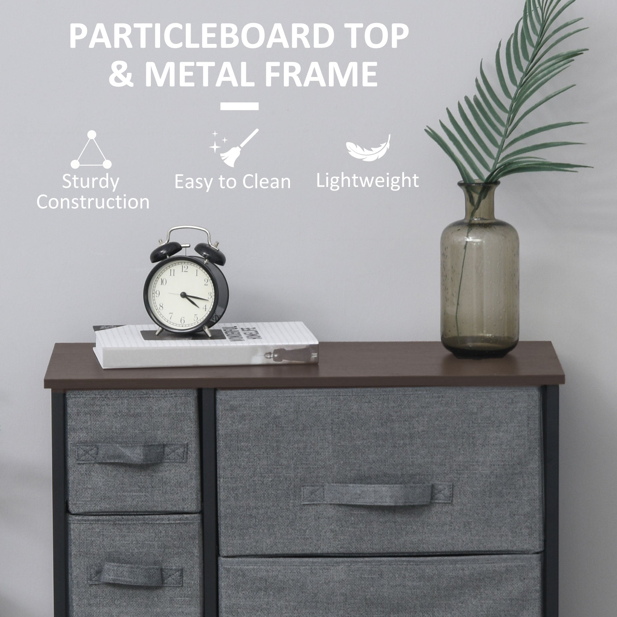 Chest of Drawers with 7 Drawers, Fabric Drawers with Large Storage Space, Drawers Dresser with Metal Frame, Adjustable Feet for Bedroom Living Room, Dark Grey