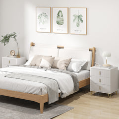 Set of 2 Elegant Chest of Three Drawers - White/Gold-Tone