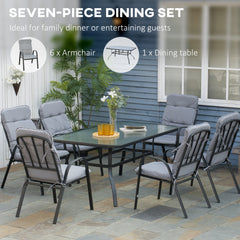Seven-Piece Garden Dining Set with Cushions - Grey
