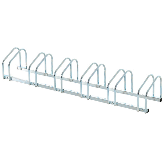 Bike Stand Parking Rack Floor or Wall Mount Bicycle Cycle Storage Locking Stand 179L x 33W x 27H (6 Racks, Silver)