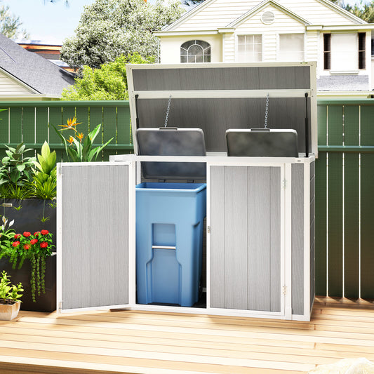 4.7 x 2.5FT Garden Shed, Lockable Outdoor Storage with Openable Lid, Small Shed for 2 Trash Cans, Tools, Patio, Light Grey