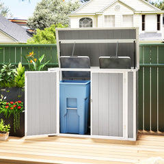 4.7 x 2.5FT Garden Shed, Lockable Outdoor Storage with Openable Lid, Small Shed for 2 Trash Cans, Tools, Patio, Light Grey