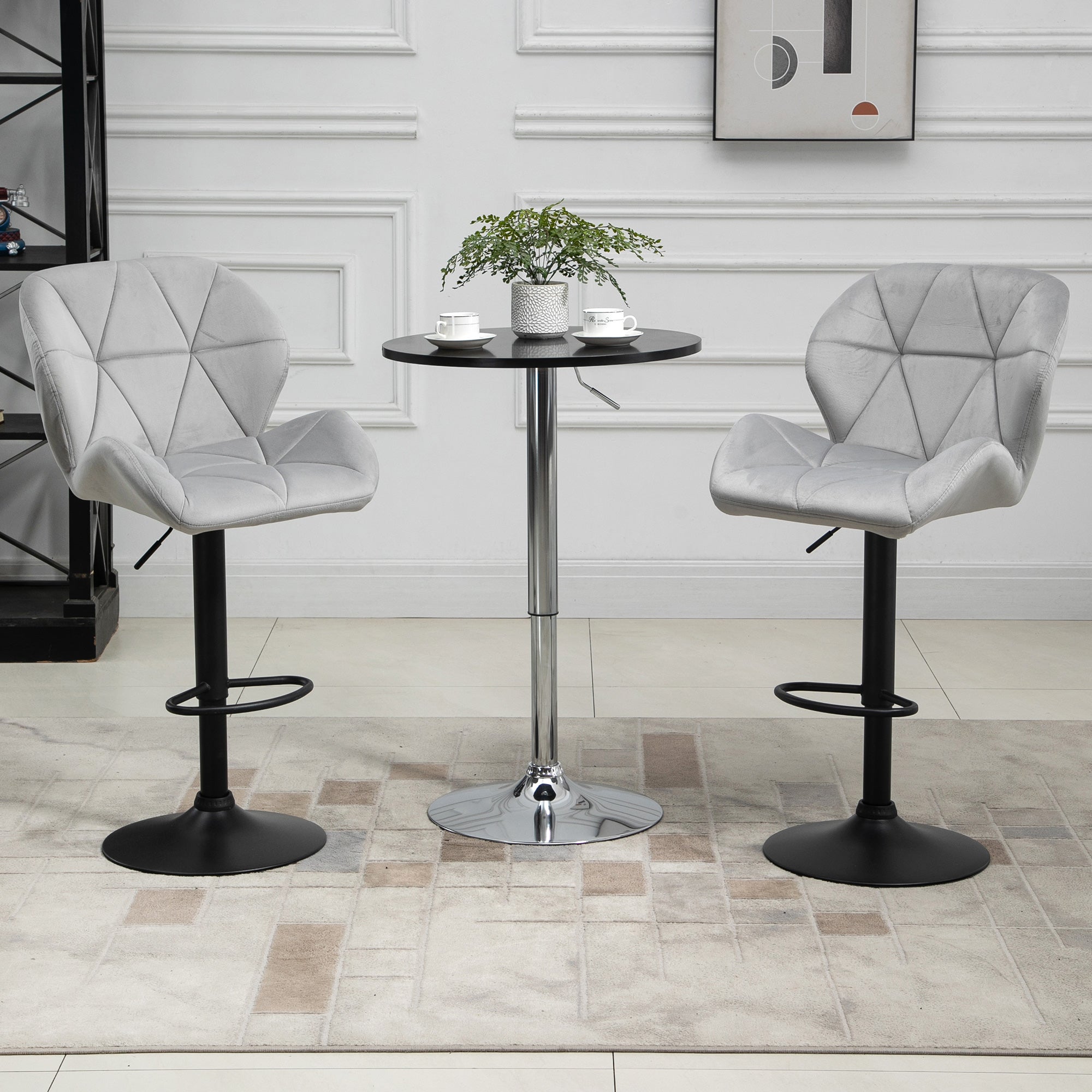 Adjustable Bar Stools Set of 2, Armless Upholstered Swivel Counter Chairs, Barstools with Back, Footrest, Light Grey