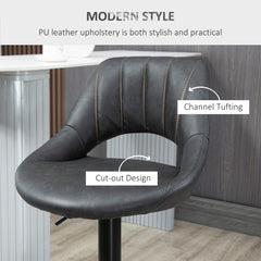 Bar Stools Set of 2, Swivel Counter Height Barstools with Back, Adjustable PU Leather Bar Chairs, Modern Armless Kitchen Island Stool, Dark Grey