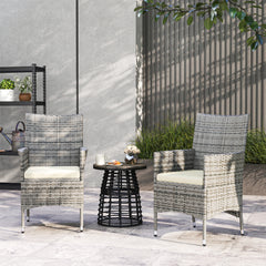 2 Pieces Rattan Garden Chairs Dining Chair Set with Cushion, Mixed Grey