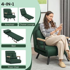 4-in-1 Velvet-Feel Single Chair Bed, with Pillow - Green