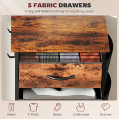 Chest of Five Fabric Drawers - Rustic Brown