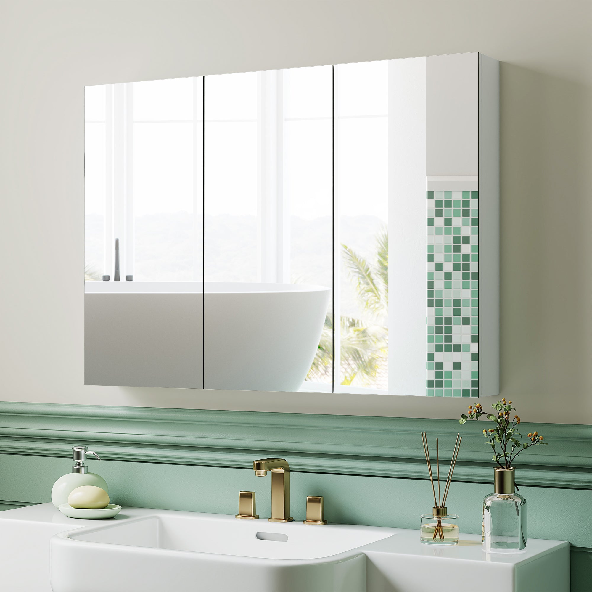 Fynco - Three-Mirror Bathroom Storage Cabinet - White