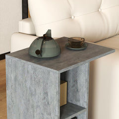 C-Shape End Table Unique Storage Unit w/ 2 Shelves 4 Wheels Freestanding Home Office Furniture Cabinet Square Studio Grey