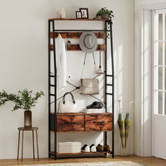 Fynco - 6-in-1 Industrial-Style Hallway Organiser - Brown/Black