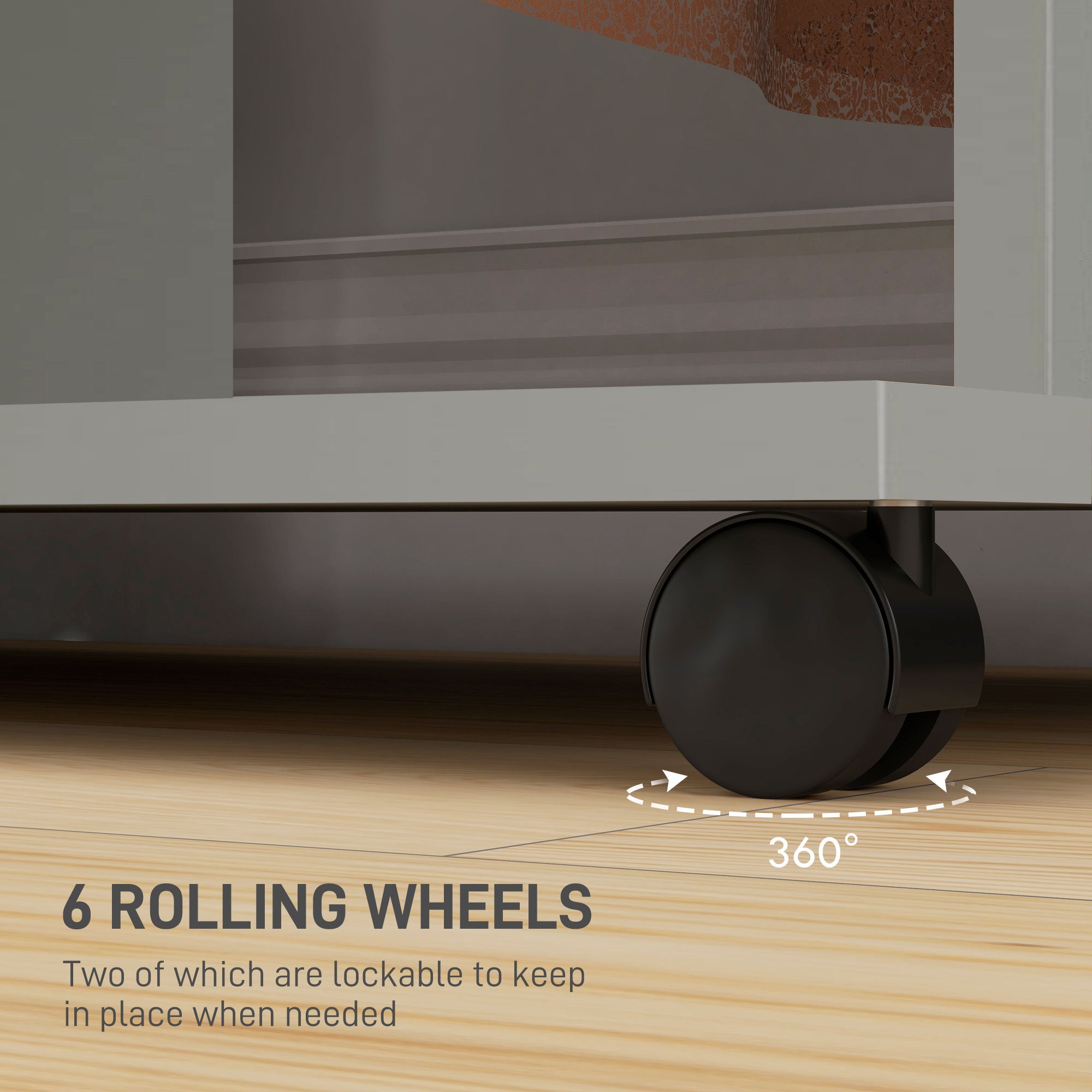 Open Wardrobe Double Mobile Storage Shelves Organizer W/6 Wheels-Grey