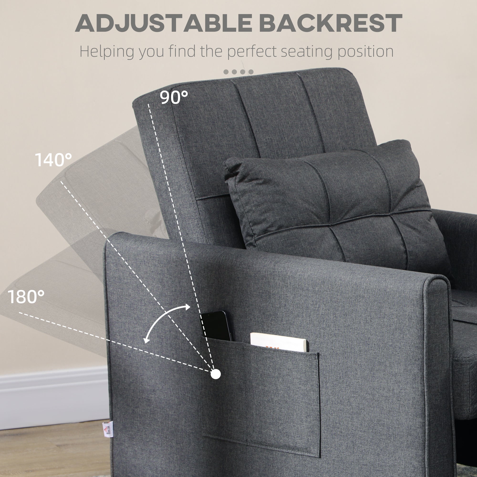 Linen-Look Single Chair Bed - Grey