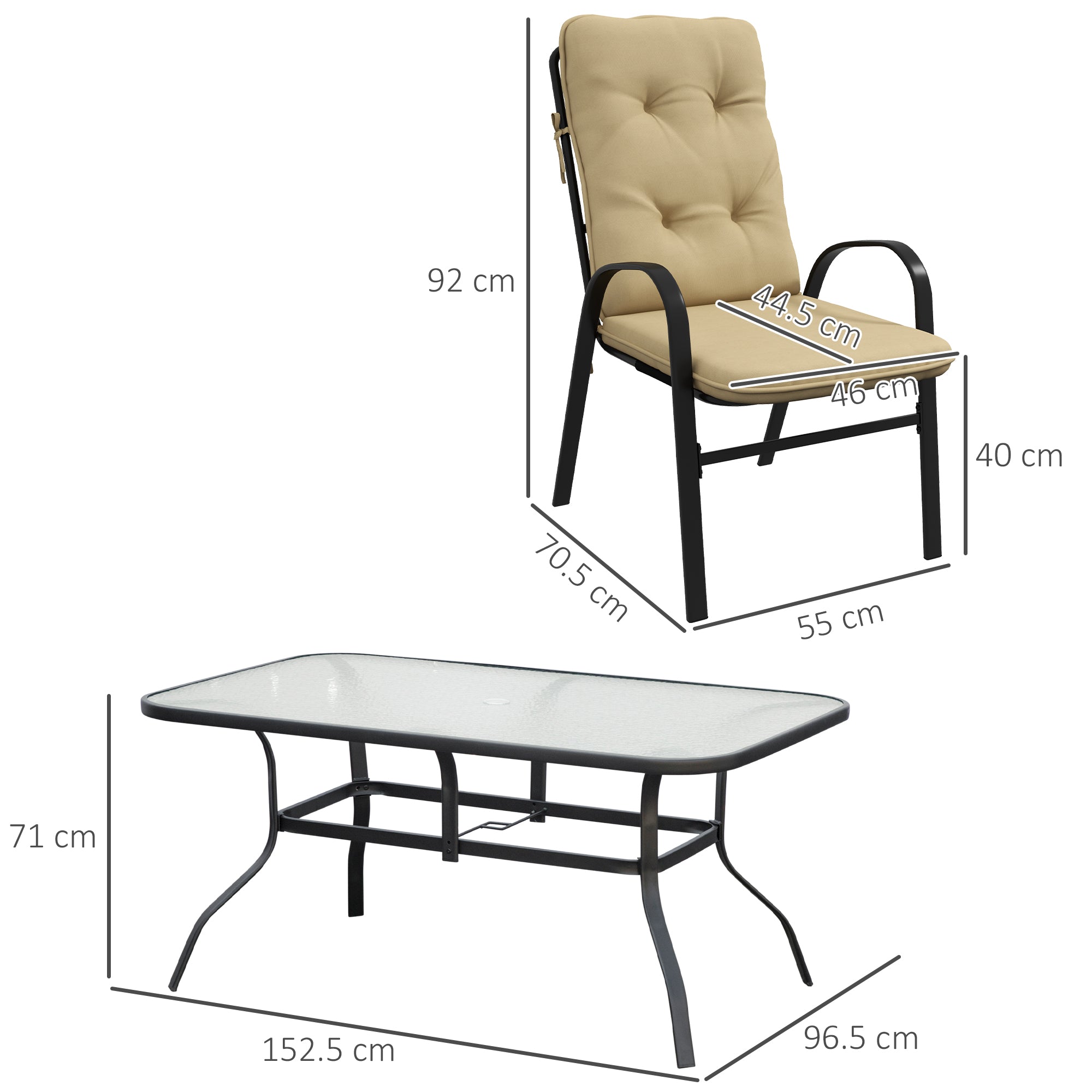 Seven-Piece Garden Dining Set with Cushions - Beige