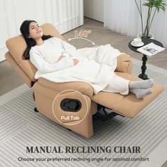 140° Manual Reclining Armchair, with Footrest - Light Brown