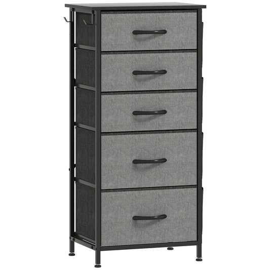 Chest of Five Fabric Drawers - Charcoal Grey