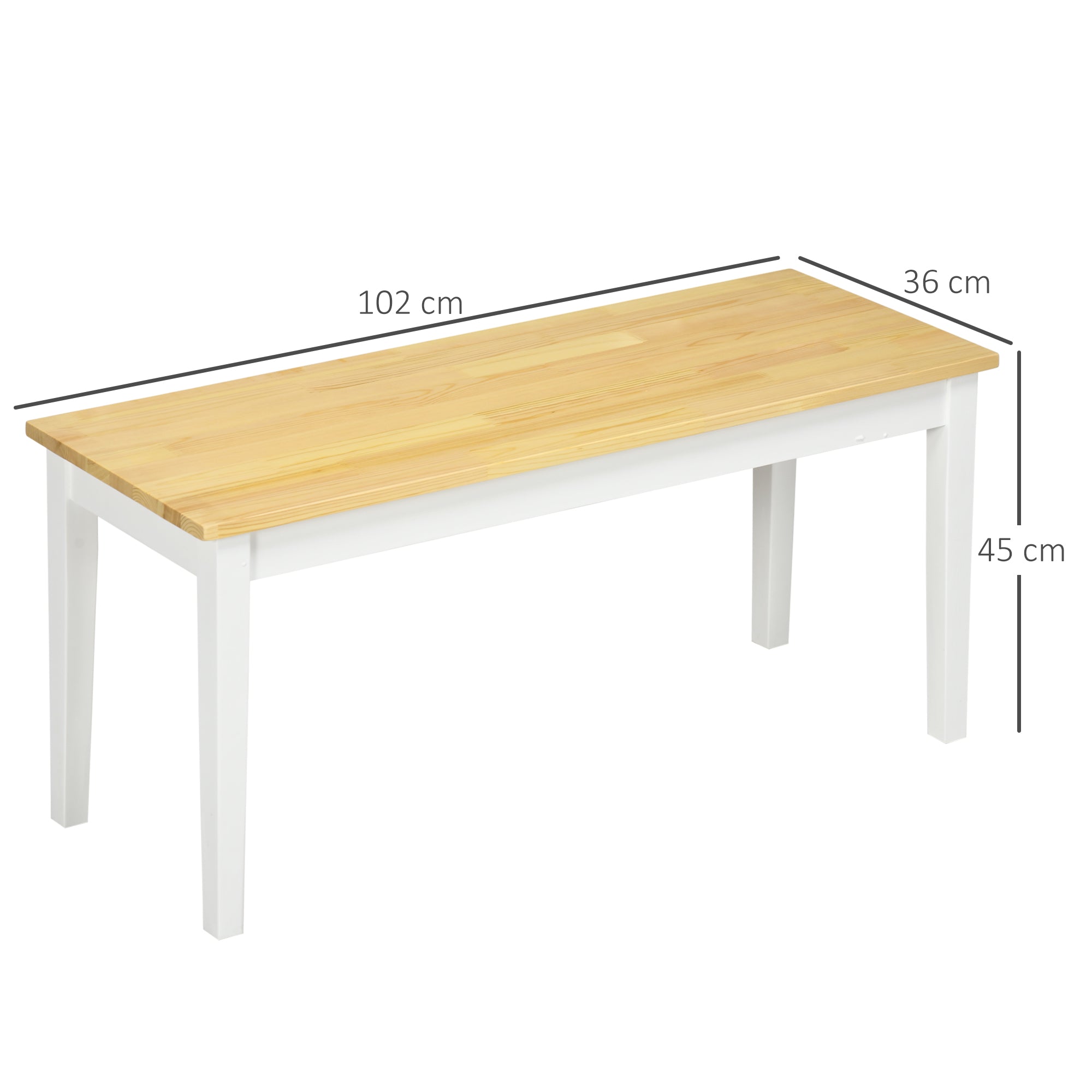 102 cm Wood Dining Bench for 2 People, Wooden Bench for Kitchen, Dining Room, Entryway, White