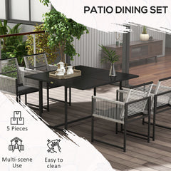 Five-Piece Metal Dining Set, with Folding Back Chairs, Light Grey