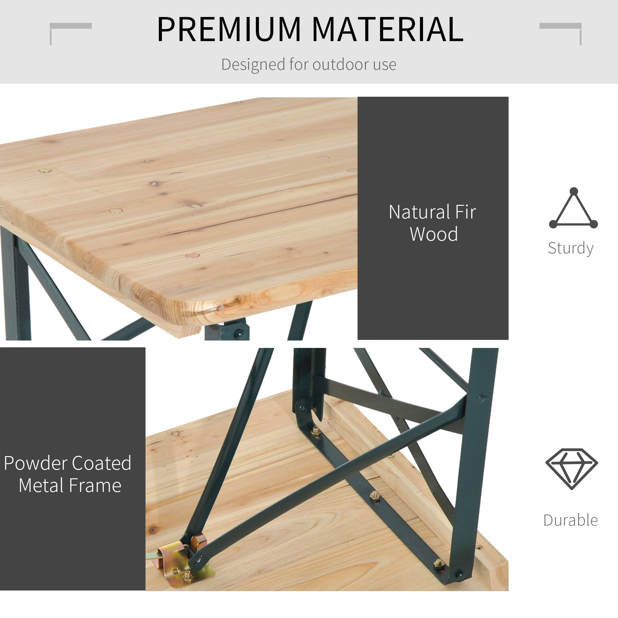 Portable Folding Camping Picnic Trestle Beer Table and 2 Bench Set Wooden Garden Furniture Patio Dining Party BBQ Chairs Stools