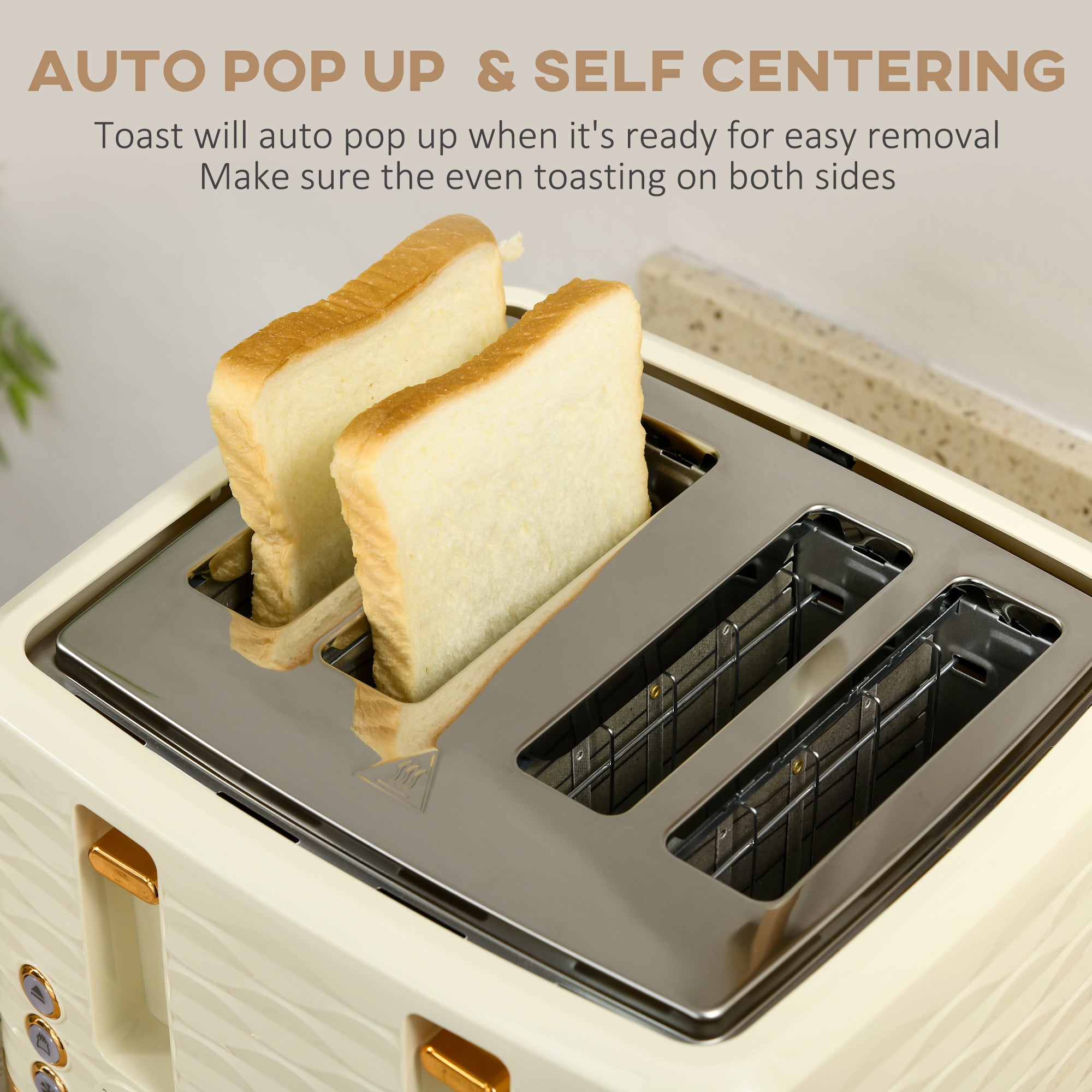 3000W 1.7L Rapid Boil Kettle & 4 Slice Toaster, Kettle and Toaster Set with 7 Browning Controls and Crumb Tray, Beige