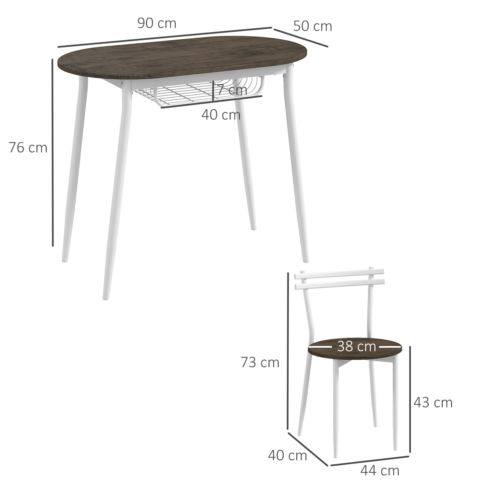 3-Piece Dining Table and Chairs Set, Oval Kitchen Table with 2 Chairs, with Wire Storage Shelf and Steel Frame, Natural