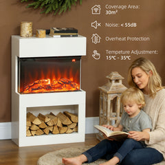 Fynco - Electric Fireplace with 3D Flame Effect, 6 Colours & 3 Brightness Levels, 1000W/2000W White Electric Fire and Mantel Reach up to 30㎡ Space with Remote & Timer, 3 Sided View for Living Room