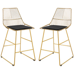 Set of 2 Bar Stools, Modern Counter Height Breakfast Bar Chairs with Wire Metal Frame for Kitchen, Dining Room, Gold