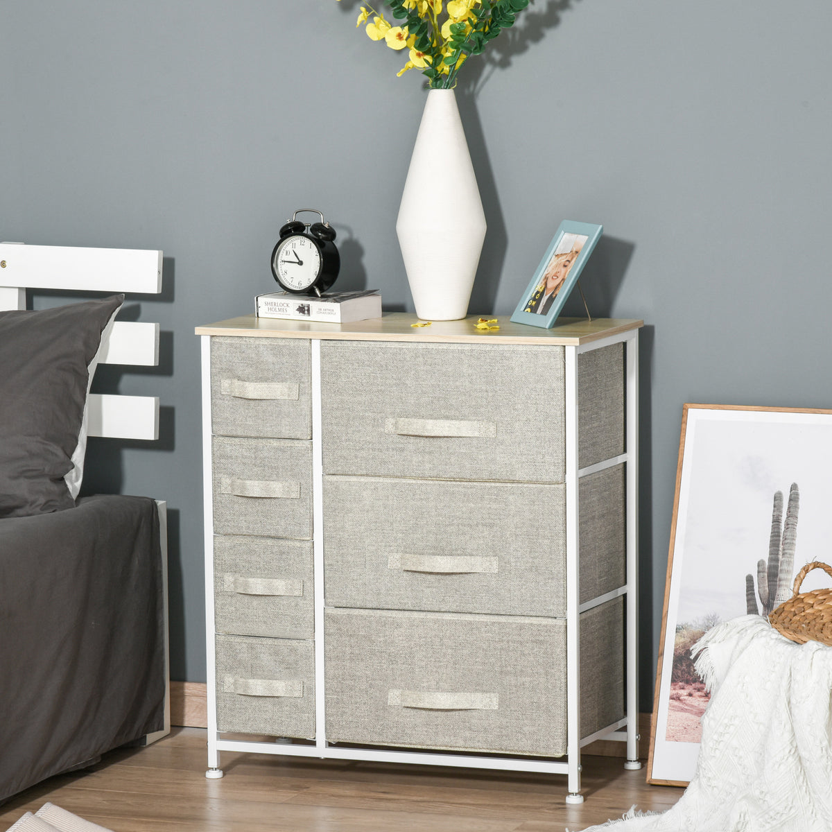 Chest of Drawers with 7 Drawers, Fabric Drawers with Large Storage Space, Drawers Dresser with Metal Frame, Adjustable Feet for Bedroom Living Room, Light Grey